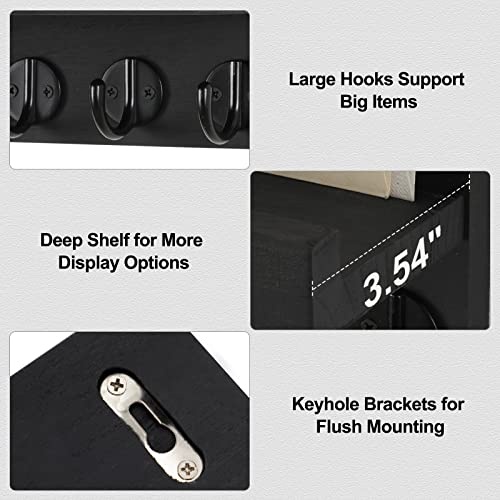 Lwenki Key Holder for Wall, Decorative Key and Mail Holder with Shelf Has Large Hooks for Bags, Coats, Umbrella – Paulownia Wood Key Hanger with Mounting Hardware (9.8”W x 6.7”H x 4.2”D) - Image 6