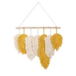 Handmade Macrame Wall Hanging Feather Boho Wall Decor Yellow Chic Woven Leaf Tassels Decoration Cotton Ornaments Tapestry Room Decor For Bedroom Living Room Apartment Porch Gifts for Teen Girl Women - Image 3