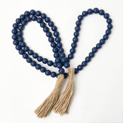 OMISHE 59in Wood Bead Garland with Tassels, Wooden Beads Garland, Decorative Beads Garland Decor, Farmhouse Beads Garland for Wall Hanging Home Festival Decor, Navy Blue - Image 1