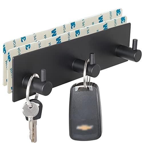 VIRFIN Key Holder for Wall with 2 Self-Adhesive Tapes, No Damage Key Holder Rack for Wall with 3 Key Hooks for Entryway, Door, Bathroom, Kitchen(Black) - Image 1