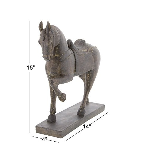 Deco 79 Polystone Horse Decorative Sculpture Prancing Home Decor Statue, Accent Figurine 14" x 4" x 15", Brown - Image 3