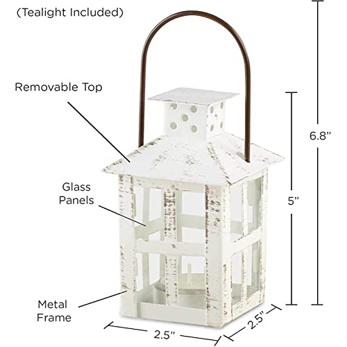 Kate Aspen Rustic Farmhouse White Candle Holder, Wedding, Centerpiece Table, Home, Shelf, 5 inch Decorative Lantern - Image 4
