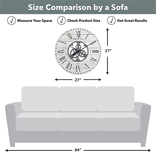 FirsTime & Co. White Shiplap Gears Wall Clock, Large Vintage Decor for Living Room, Home Office, Round, Wood and Plastic, Farmhouse, 27 inches - Image 2