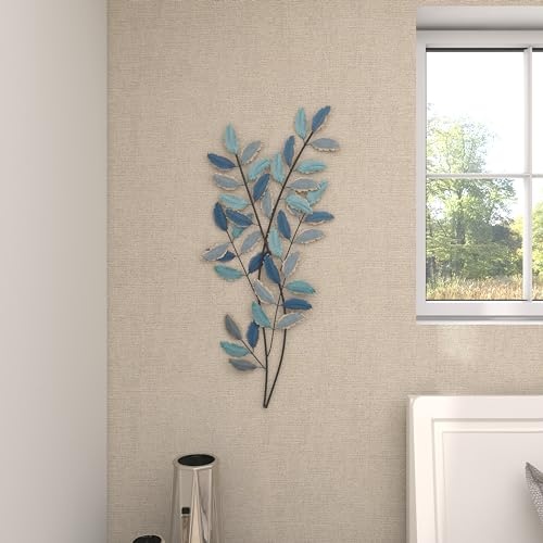 Deco 79 Metal Leaf Home Decor, Wall Art 15" x 1" x 32", Blue - Image 3