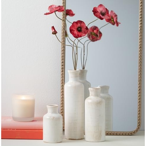 Sullivans White Ceramic Vase Set, Farmhouse Decor, Home Decorative Vase, Vases For Your Kitchen, Bedroom, Office, Living Room, Bathroom, & Shelf Centerpiece Table Decorations (CM2333) - Image 3