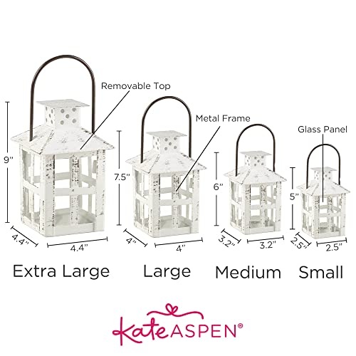 Kate Aspen Rustic Farmhouse White Candle Holder, Wedding, Centerpiece Table, Home, Shelf, 5 inch Decorative Lantern - Image 2