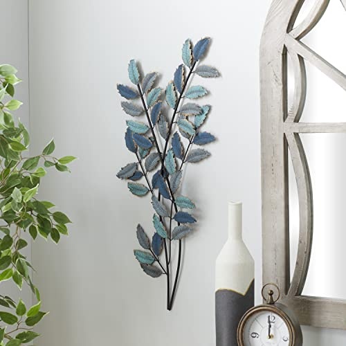 Deco 79 Metal Leaf Home Decor, Wall Art 15" x 1" x 32", Blue - Image 10