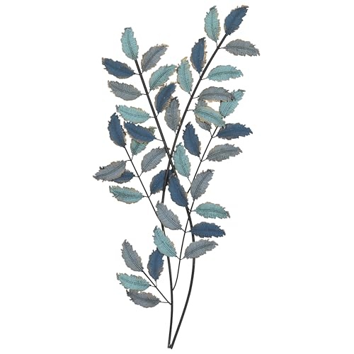 Deco 79 Metal Leaf Home Decor, Wall Art 15" x 1" x 32", Blue - Image 1