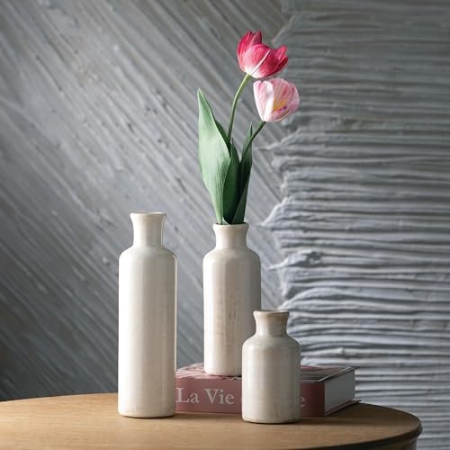 Sullivans White Ceramic Vase Set, Farmhouse Decor, Home Decorative Vase, Vases For Your Kitchen, Bedroom, Office, Living Room, Bathroom, & Shelf Centerpiece Table Decorations (CM2333) - Image 9