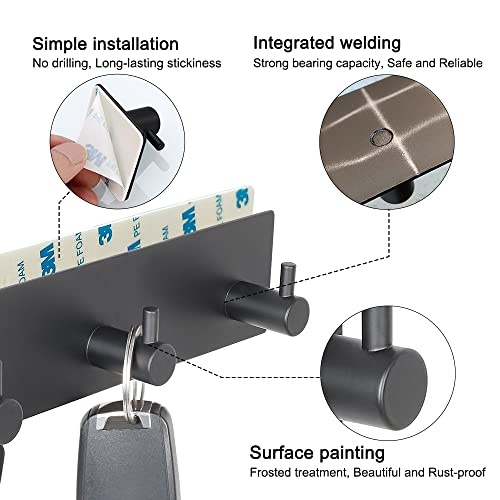 VIRFIN Key Holder for Wall with 2 Self-Adhesive Tapes, No Damage Key Holder Rack for Wall with 3 Key Hooks for Entryway, Door, Bathroom, Kitchen(Black) - Image 7