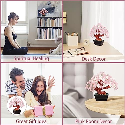 Parma77 Feng Shui Natural Rose Pink Quartz Crystal Money Tree Bonsai Style Decoration for Wealth and Luck - Image 2