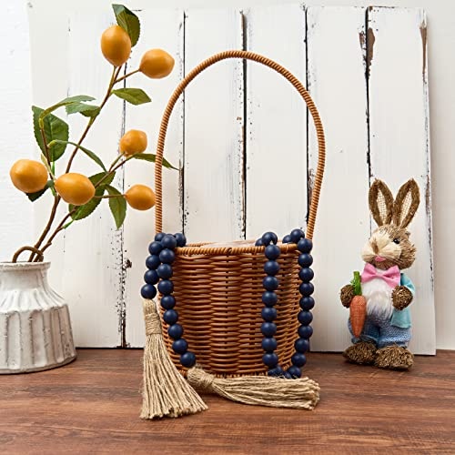 OMISHE 59in Wood Bead Garland with Tassels, Wooden Beads Garland, Decorative Beads Garland Decor, Farmhouse Beads Garland for Wall Hanging Home Festival Decor, Navy Blue - Image 7