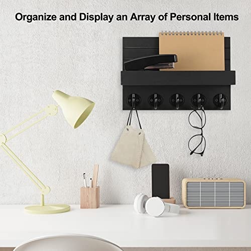 Lwenki Key Holder for Wall, Decorative Key and Mail Holder with Shelf Has Large Hooks for Bags, Coats, Umbrella – Paulownia Wood Key Hanger with Mounting Hardware (9.8”W x 6.7”H x 4.2”D) - Image 4