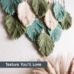 SnugLife Macrame Wall Hanging Leaves - Large Chic Feather Boho Decor, Handmade Yarn Woven Art Leaf Tapestry for Nursery, Bedroom, Living Room, 17 X 22 Inch (Green, Sage Green & Beige) - Image 5