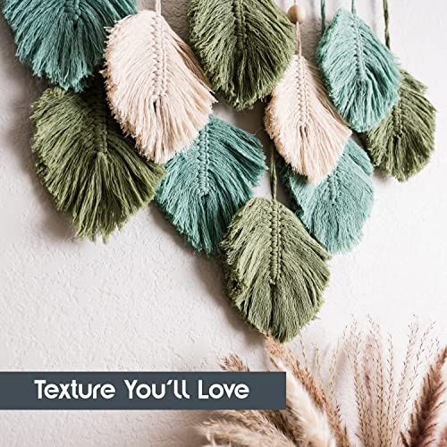 SnugLife Macrame Wall Hanging Leaves - Large Chic Feather Boho Decor, Handmade Yarn Woven Art Leaf Tapestry for Nursery, Bedroom, Living Room, 17 X 22 Inch (Green, Sage Green & Beige) - Image 5