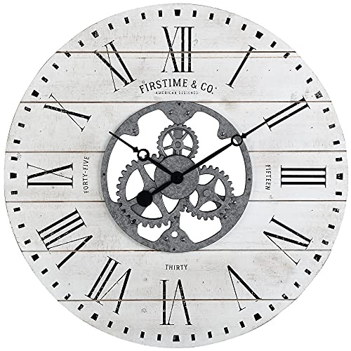 FirsTime & Co. White Shiplap Gears Wall Clock, Large Vintage Decor for Living Room, Home Office, Round, Wood and Plastic, Farmhouse, 27 inches - Image 7