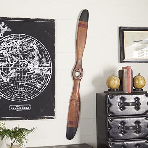 Deco 79 Wood Airplane Propeller Home Decor 2 Blade Wall Sculpture with Aviation Detailing, 5" x 48", Brown - Image 13