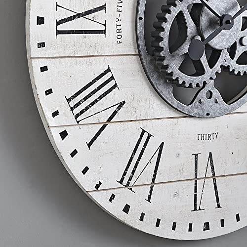 FirsTime & Co. White Shiplap Gears Wall Clock, Large Vintage Decor for Living Room, Home Office, Round, Wood and Plastic, Farmhouse, 27 inches - Image 6