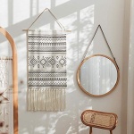 Dremisland Macrame Woven Wall Hanging Tapestry- Boho Chic Bohemian Home Decor Geometric Art Decor Boho Backdrop - Beautiful Apartment Dorm Room Door Decoration, 17.7" W x 32" L (Sendia-Black) - Image 7