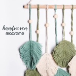 SnugLife Macrame Wall Hanging Leaves - Large Chic Feather Boho Decor, Handmade Yarn Woven Art Leaf Tapestry for Nursery, Bedroom, Living Room, 17 X 22 Inch (Green, Sage Green & Beige) - Image 7
