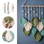 SnugLife Macrame Wall Hanging Leaves - Large Chic Feather Boho Decor, Handmade Yarn Woven Art Leaf Tapestry for Nursery, Bedroom, Living Room, 17 X 22 Inch (Green, Sage Green & Beige) - Image 3