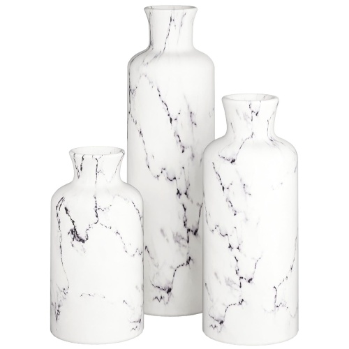 White Vase Set - Vases for Decor, Perfect for Holding Pampas Grass, Dried/Fresh Flowers, Vases for Your Kitchen, Bedroom, Office, Living Room, Bathroom, or Shelf Decor (Marble Look) - Image 1