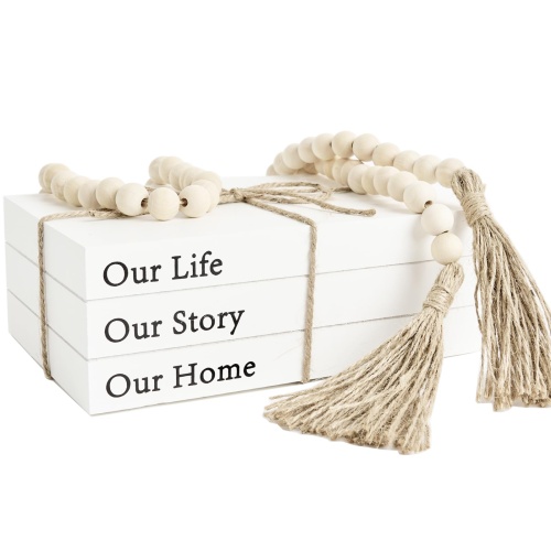 Decorative Books for Home Decor, White Faux Books for Decoration, Rustic Farmhouse Stacked Display Books (Our Life Our Story Our Home) - Image 1