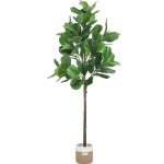 Growneer 6FT Artificial Fiddle Leaf Fig Tree with 98 Large Faux Fiddle Leaves, Dried Moss and Basket Fig Silk Tree Plants in Pot for Indoor Outdoor Divider, Home Office Decor
