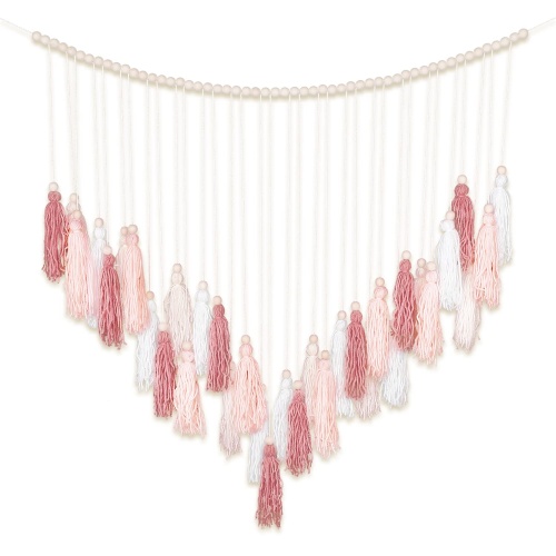 Luxbrand Large Macrame Wall Haning Boho Home Decor, Blush Pink Tassel Wall Decor Bohemian, Bedroom Living Room Girls Room Nursery Dorm Room Decoration Gift for Mom Gift for Woman - Image 1