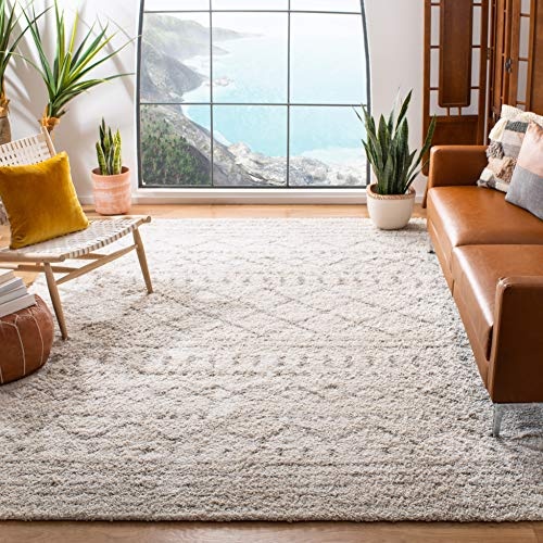 SAFAVIEH Arizona Shag Collection Area Rug - 8' x 10', Ivory & Beige, Moroccan Design, Non-Shedding & Easy Care, 1.6-inch Thick Ideal for High Traffic Areas in Living Room, Bedroom (ASG741A) - Image 1
