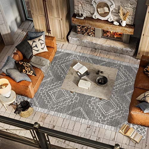 JONATHAN Y MOH200C-8 Amir Moroccan Beni Souk Indoor Area-Rug Bohemian Farmhouse Rustic Geometric Easy-Cleaning Bedroom Kitchen Living Room Non Shedding, 8 X 10, Gray,cream - Image 8