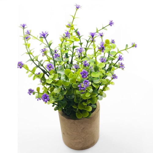 Svenee Artificial Mini Potted Plants Fake Plastic Milan Flower for Farmhouse Living Room Bathroom Office Desk Shelf Home Greenery Decoration (Purple) - Image 1