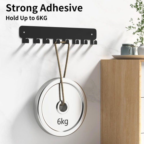 pickpiff 1 Pack Key Holder for Wall Adhesive, Key Hooks with 8 Hooks Wall Mounted, Black Key Hangers for Wall Decor No Drill for Living Room, Kitchen, Office - Image 7