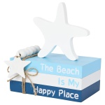 5 Pieces Beach Decor Wood Book Stacks and Starfish Sign Bead Garland, Decorative Books for Beach Room Decor Tiered Tray Decor, Beach Decorations for Home Coastal Bathroom