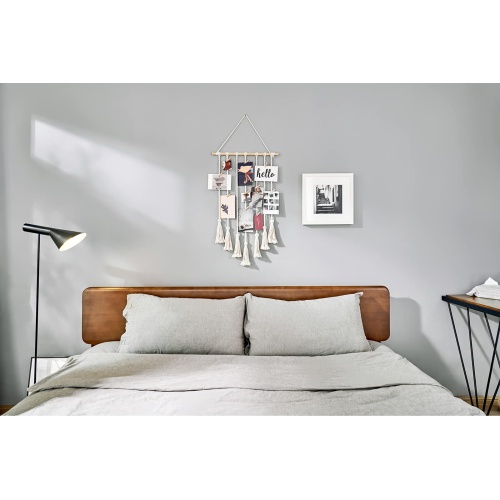 Mkono Teen Girl Room Decor Boho Macrame Hanging Photo Display, Pictures Cards Holder Wall Art for Bedroom Livingroom Dorm Home Teens Women Birthday Gift, with 25 Wood Clips, 27" L x 16.5''W - Image 2