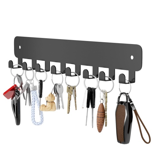 pickpiff 1 Pack Key Holder for Wall Adhesive, Key Hooks with 8 Hooks Wall Mounted, Black Key Hangers for Wall Decor No Drill for Living Room, Kitchen, Office - Image 1