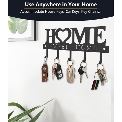 WIPHANY Key Holder Hooks Organizer Hanger Rack Wall Mounted with Screws and Anchors Home Sweet Home Wall Metal Decor for Entryway Front Door Kitchen Hallway Garage Mudroom Office 9.8inches/25cm - Image 5