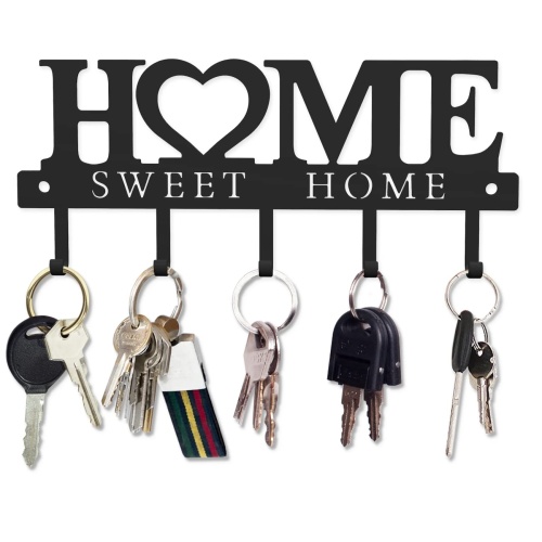 WIPHANY Key Holder Hooks Organizer Hanger Rack Wall Mounted with Screws and Anchors Home Sweet Home Wall Metal Decor for Entryway Front Door Kitchen Hallway Garage Mudroom Office 9.8inches/25cm - Image 1