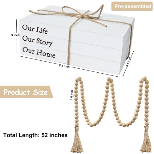 Decorative Books for Home Decor, White Faux Books for Decoration, Rustic Farmhouse Stacked Display Books (Our Life Our Story Our Home) - Image 5