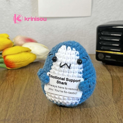 Krinisou Positive Crochet Shark Gifts, Crocheted Emotional Support Animal, Unique Birthday Gift for Shark Lovers Friends Women Men 1Pc - Image 6