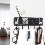 HappyHapi Key Holder for Wall Decorative, Entryway Key Hooks, Wall Mounted Key Rack with 5 Hooks, Metal Wire Mesh Basket Mail Holder, 9.8”Lx2.1”Wx4.1”H - Image 5