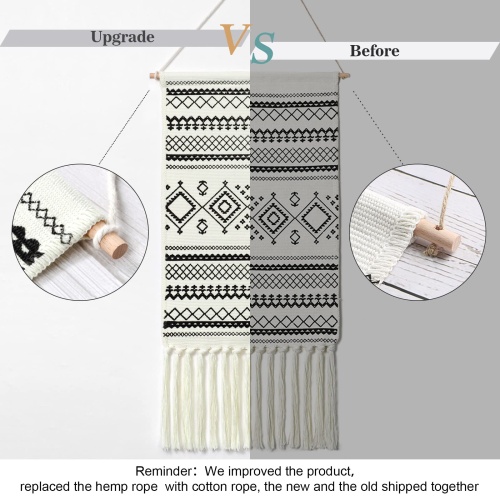 Dremisland Macrame Woven Wall Hanging Tapestry- Boho Chic Bohemian Home Decor Geometric Art Decor Boho Backdrop - Beautiful Apartment Dorm Room Door Decoration, 17.7" W x 32" L (Sendia-Black) - Image 4