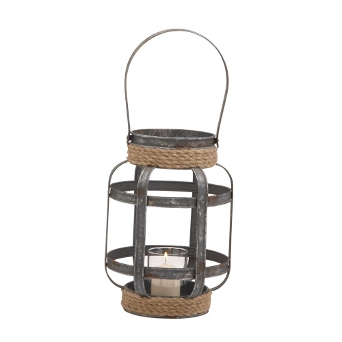 Deco 79 Metal Round with Rope, 9" x 9" x 12", Gray - Image 1