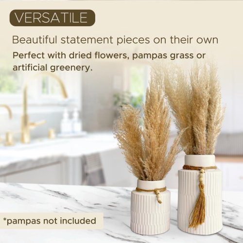 White Large Ceramic Vase Set of 2, Modern Farmhouse Home Decor Accents, Rustic Décor and Accessories for Living Room, Dining Table and Mantle, Coffee Table Centerpiece Decorations, Trendy Boho Vases - Image 3