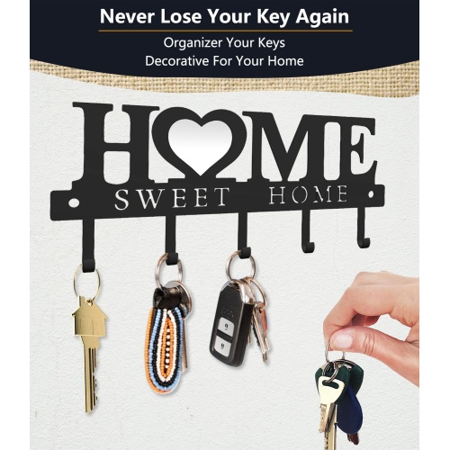 WIPHANY Key Holder Hooks Organizer Hanger Rack Wall Mounted with Screws and Anchors Home Sweet Home Wall Metal Decor for Entryway Front Door Kitchen Hallway Garage Mudroom Office 9.8inches/25cm - Image 6