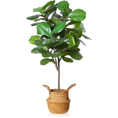 MOSADE Artificial Fiddle Leaf Fig Tree 50" Fake Potted Ficus Lyrata Plant with Handmade Seagrass Basket, Perfect Faux Plants Home Décor for Indoor Outdoor Office Porch Balcony Bedroom Bathroom Gift - Image 1