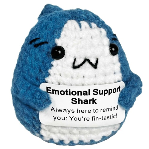 Krinisou Positive Crochet Shark Gifts, Crocheted Emotional Support Animal, Unique Birthday Gift for Shark Lovers Friends Women Men 1Pc - Image 1