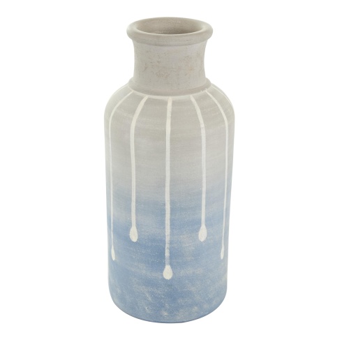 Deco 79 Ceramic Decorative Vase Abstract Ombre Drip Centerpiece Vase with Gray and White Accents, Flower Vase for Home Decoration 6" x 6" x 15", Blue - Image 1
