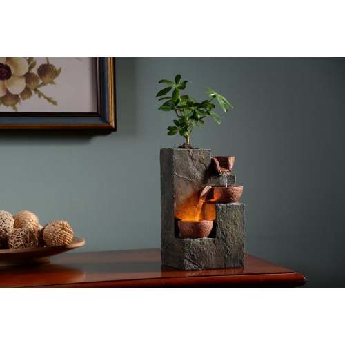 MSEONWXI Indoor Fountain Waterfall Tabletop for Home Decor Three Bowls Rock 3 Tier Fountain Relaxing and Sound Plant by Yourself(23061) - Image 3