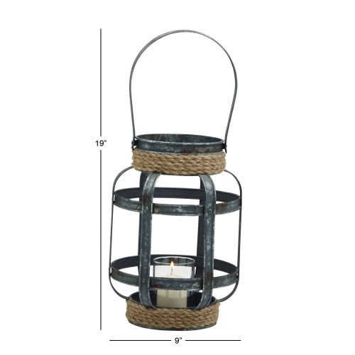 Deco 79 Metal Round with Rope, 9" x 9" x 12", Gray - Image 3
